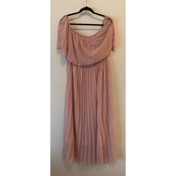 Shein Curve Womens Off-Shoulder Pleated Pink Dress 3XL - Picture 1 of 11